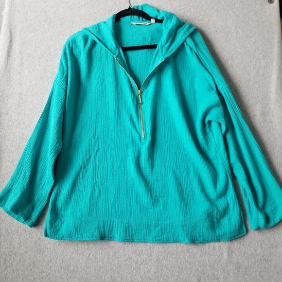 Soft Surroundings Large Kemia Gauze Pullover 1/2 Zip Hoodie Comfy Casual - Picture 1 of 9